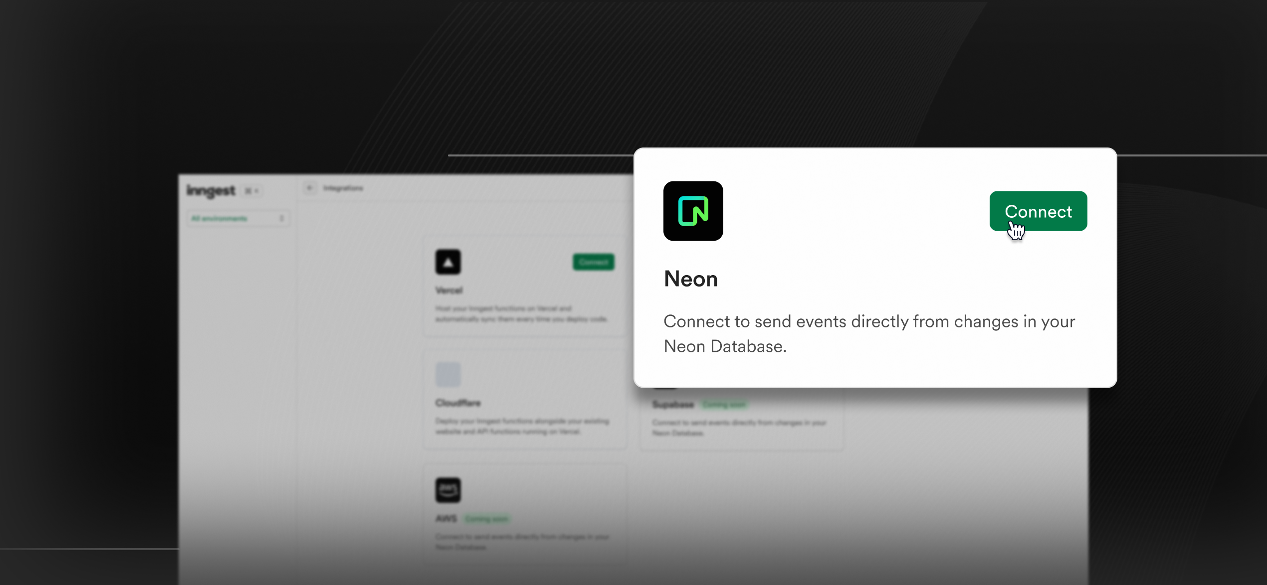 Neon integration in the Inngest dashboard